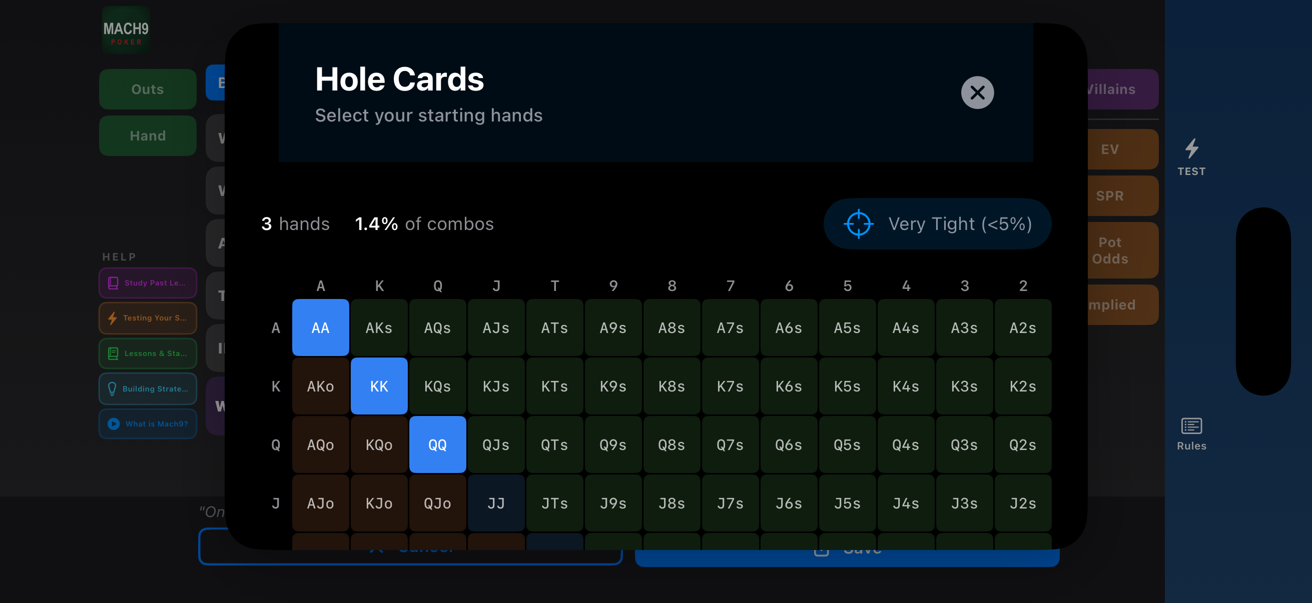 Mach9 Poker hole cards selector