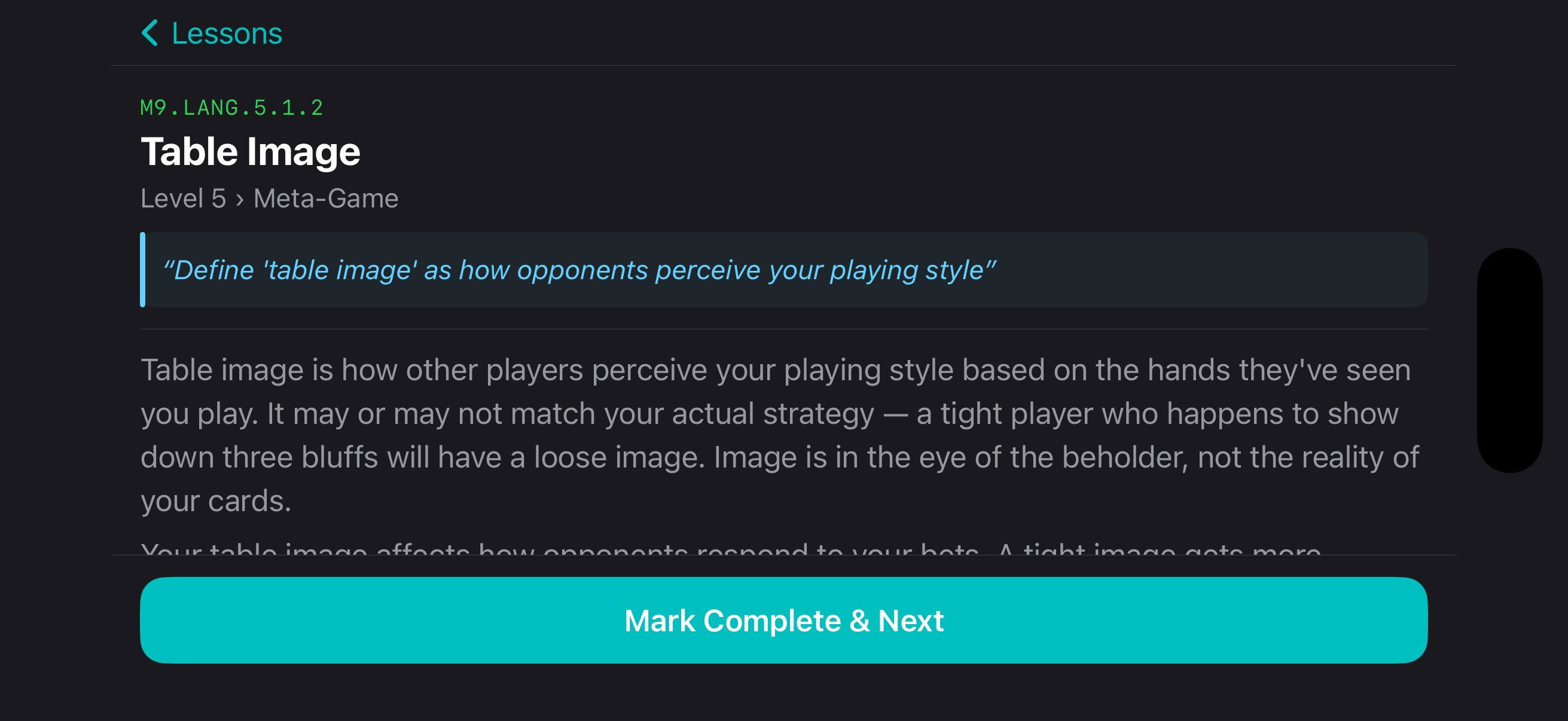 Mach9 Poker lesson view