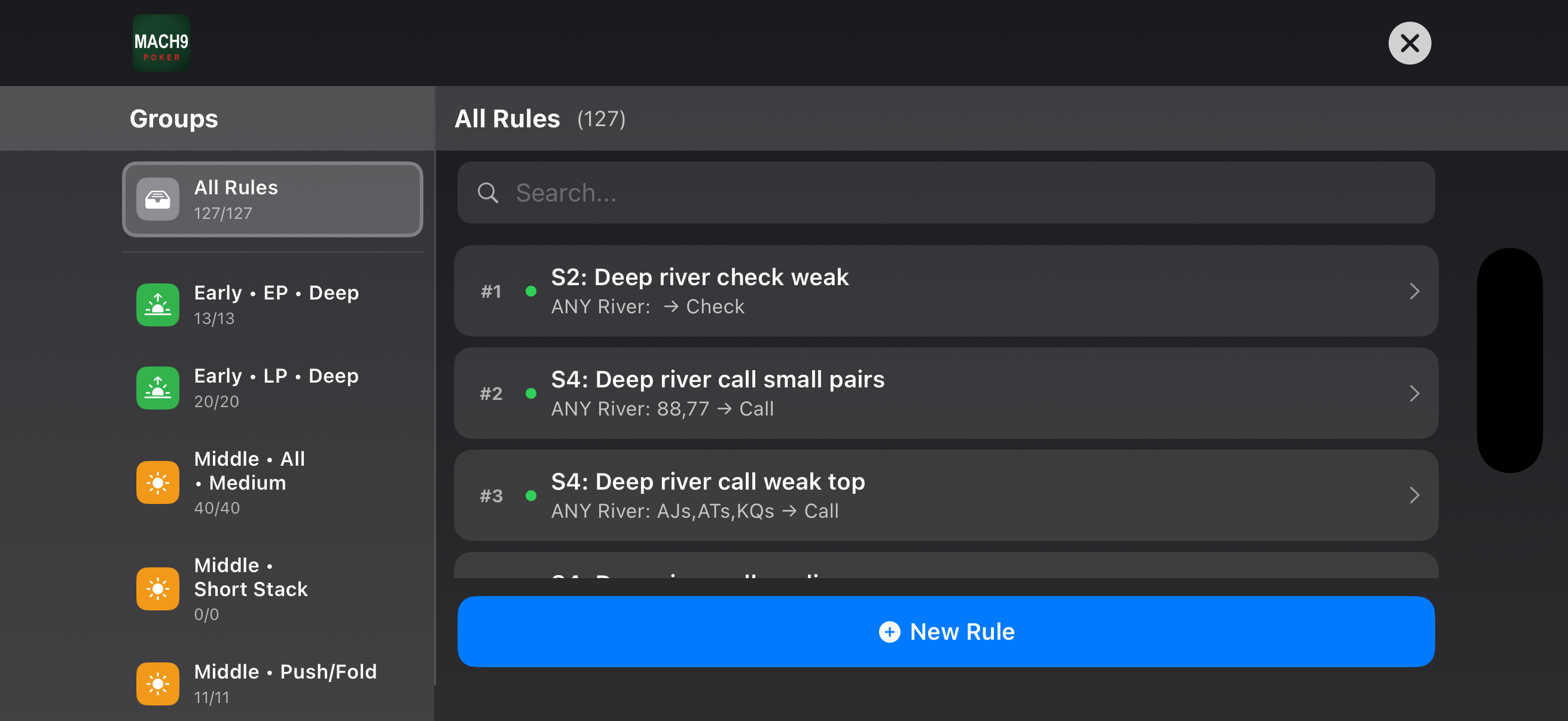 Mach9 Poker rules list